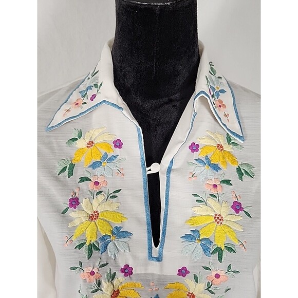Vintage Lily Boho Floral Embroidered Tunic Top Blouse Sheer Peasant Medium - Picture 4 of 14